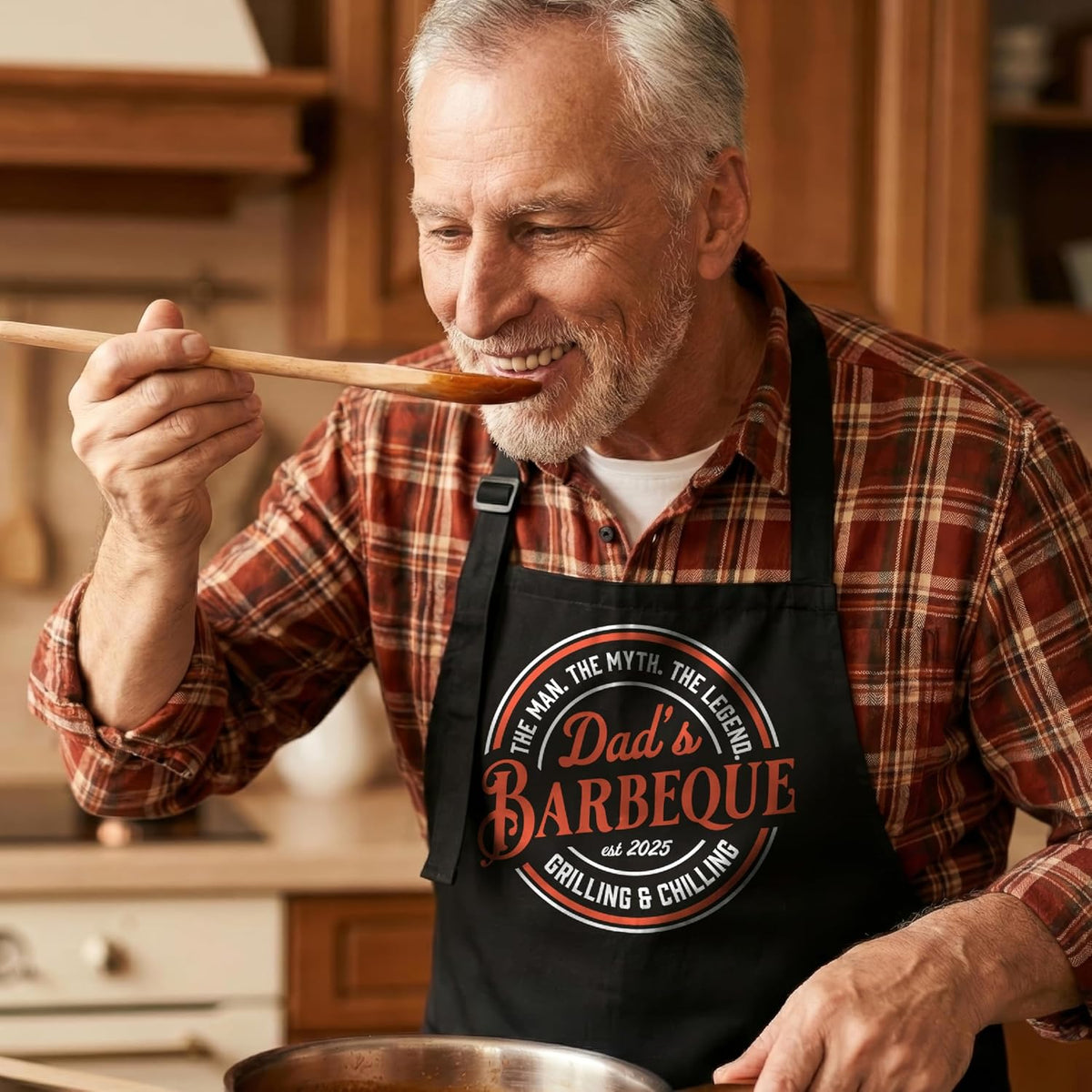 Father’s Day BBQ Apron for Dad – Personalized Grill Master Apron with Name & Year – Custom Cooking Apron for Men, Husband, Grandpa – Funny Backyard Barbecue Gift for Pitmaster & Outdoor Grilling