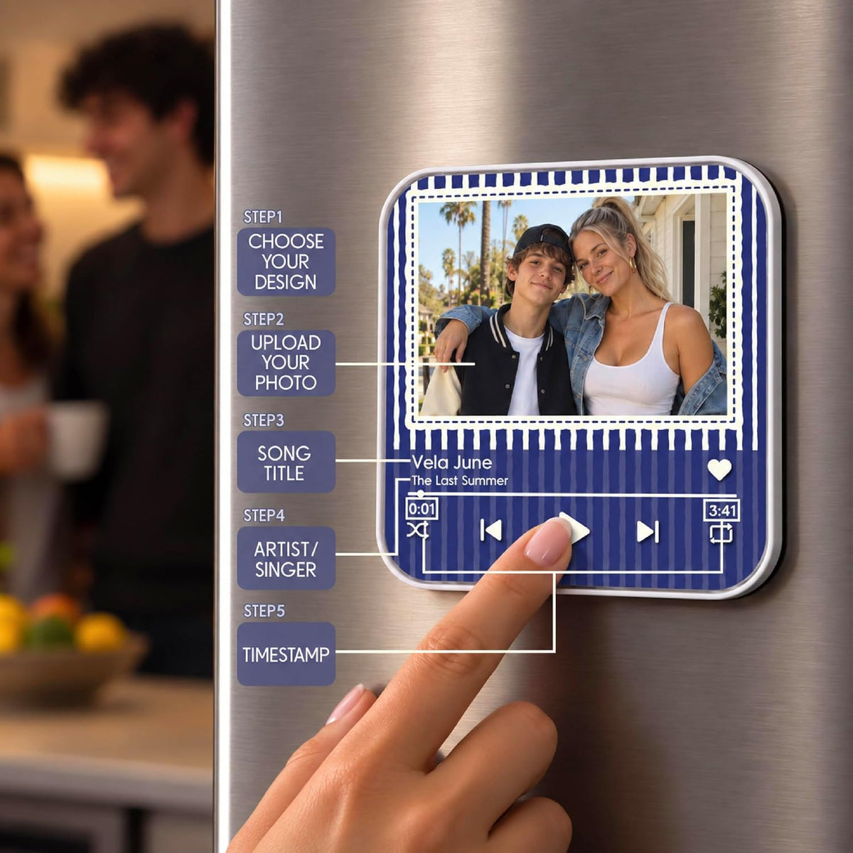 Custom Baby Heartbeat Music Fridge Magnet with Ultrasound Photo and Name