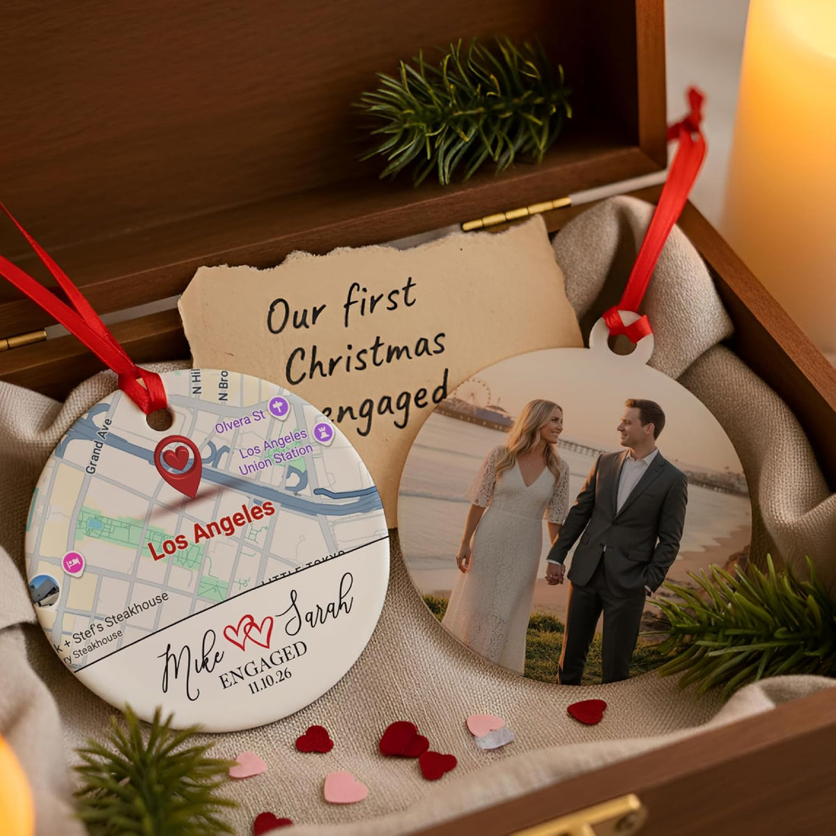 Personalized Map Ornament – Where It All Began Location Ornament with Couple Names & Date and Photo on Back – Custom Engagement, Where We Met, First Christmas & Anniversary Keepsake Gift for Couples