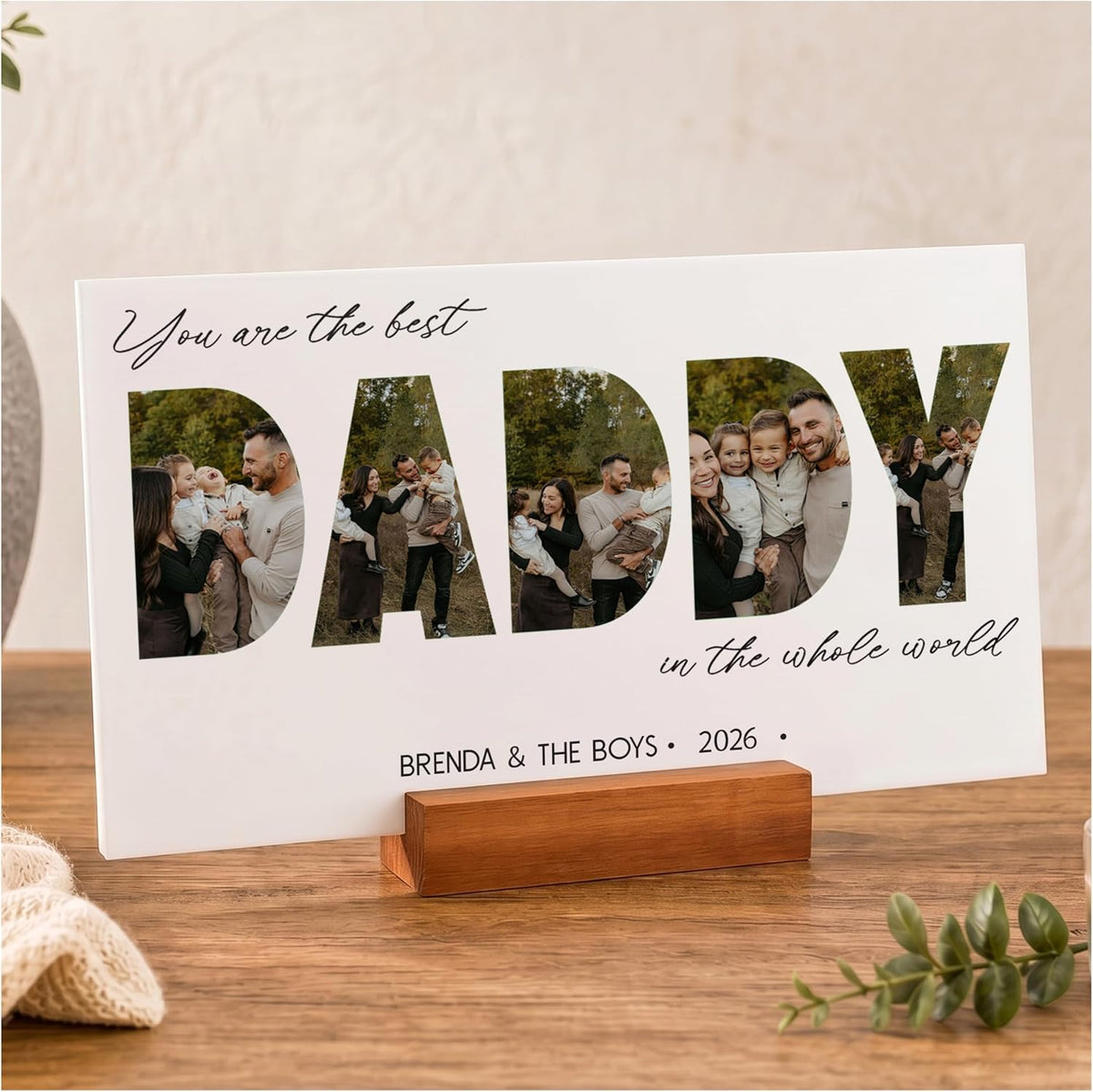 Personalized Father’s Day Present for Dad, Custom Photo Acrylic Plaque with LED Night Light Dad Picture Frame Gift