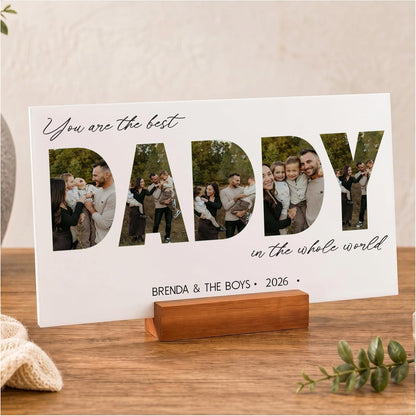 Personalized Father’s Day Present for Dad, Custom Photo Acrylic Plaque with LED Night Light Dad Picture Frame Gift