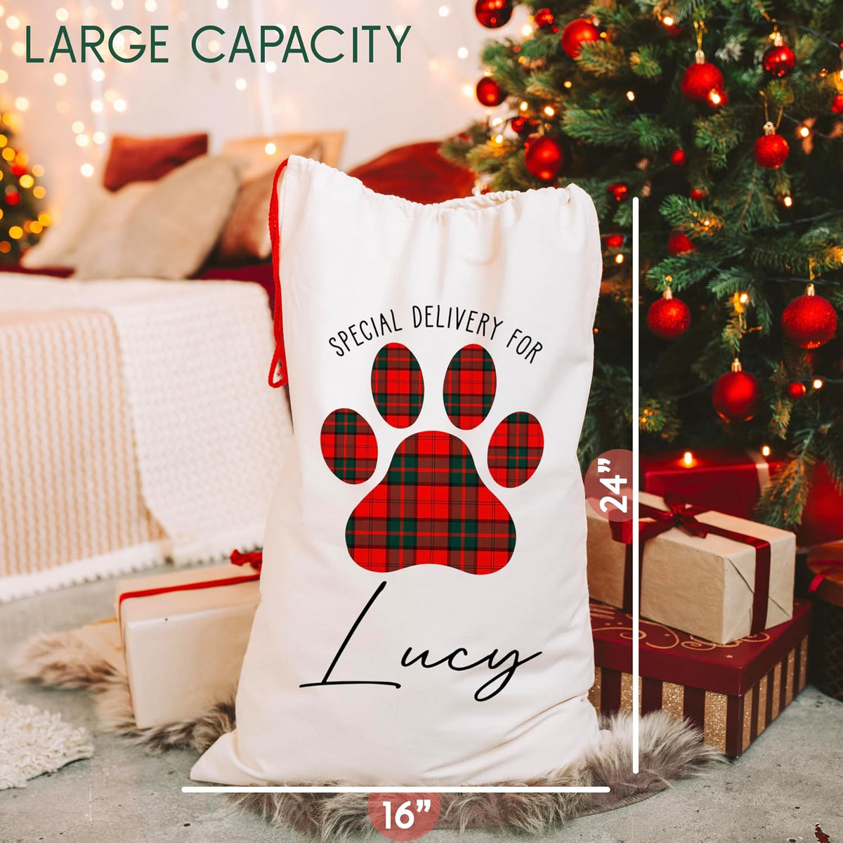 Personalized Christmas Santa Sack for Dogs and Cats, Custom Xmas Gift Pouch