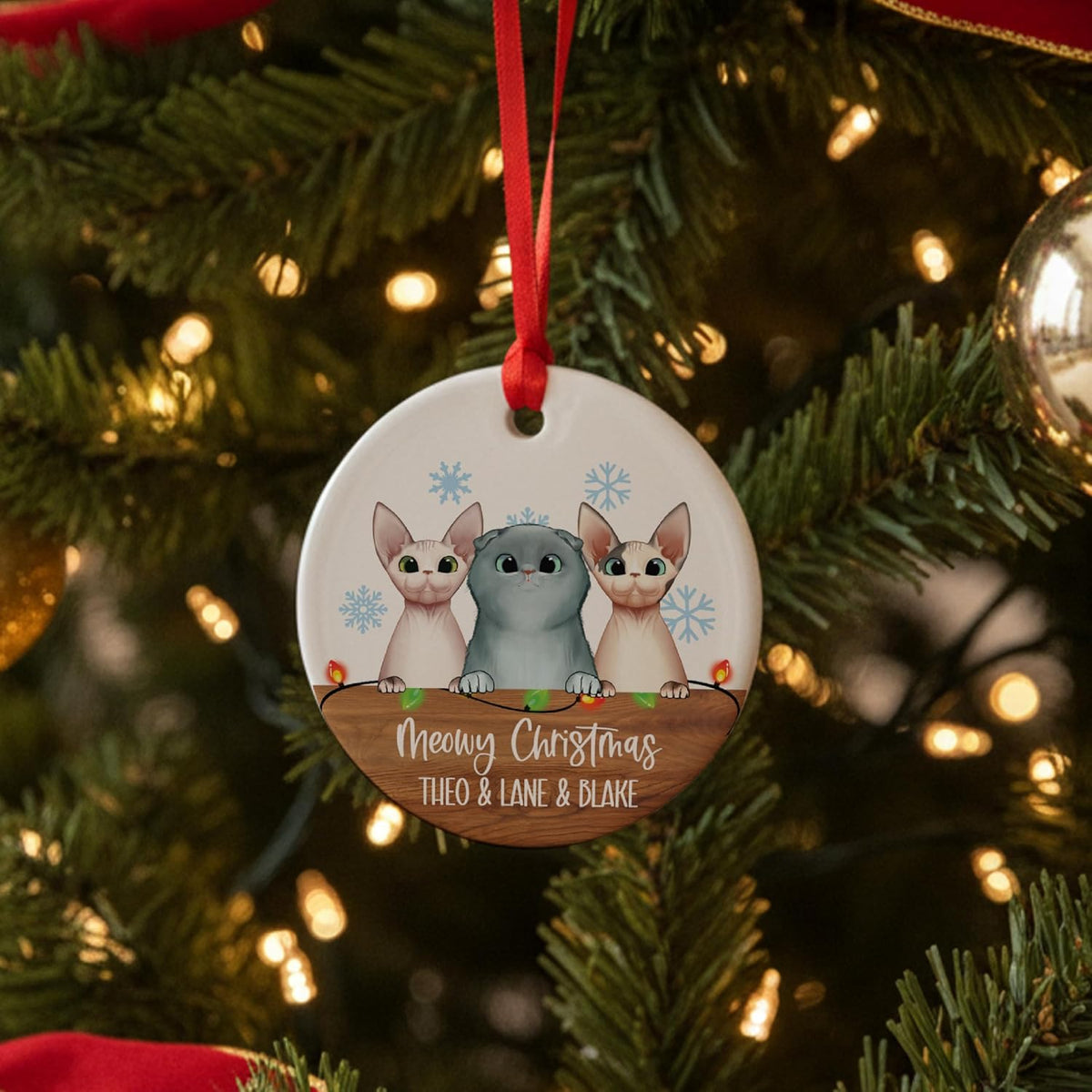 Personalized Cat Christmas Ornament with Custom Names, Meowy Christmas Ceramic or Acrylic Decoration, Cute Pet Gift for Cat Lovers, Families, or Friends, Holiday Tree Keepsake for Christmas 2025