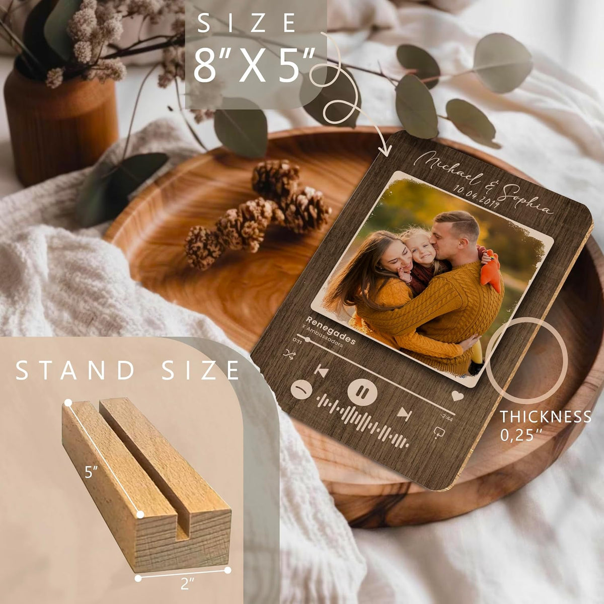 Custom Music Plaque - Customized Gifts for Men & Women, for Him & Her - Photo Album Cover, Personalized Wooden Music Song Plaque for Christmas, Birthday & Valentines Day Gift