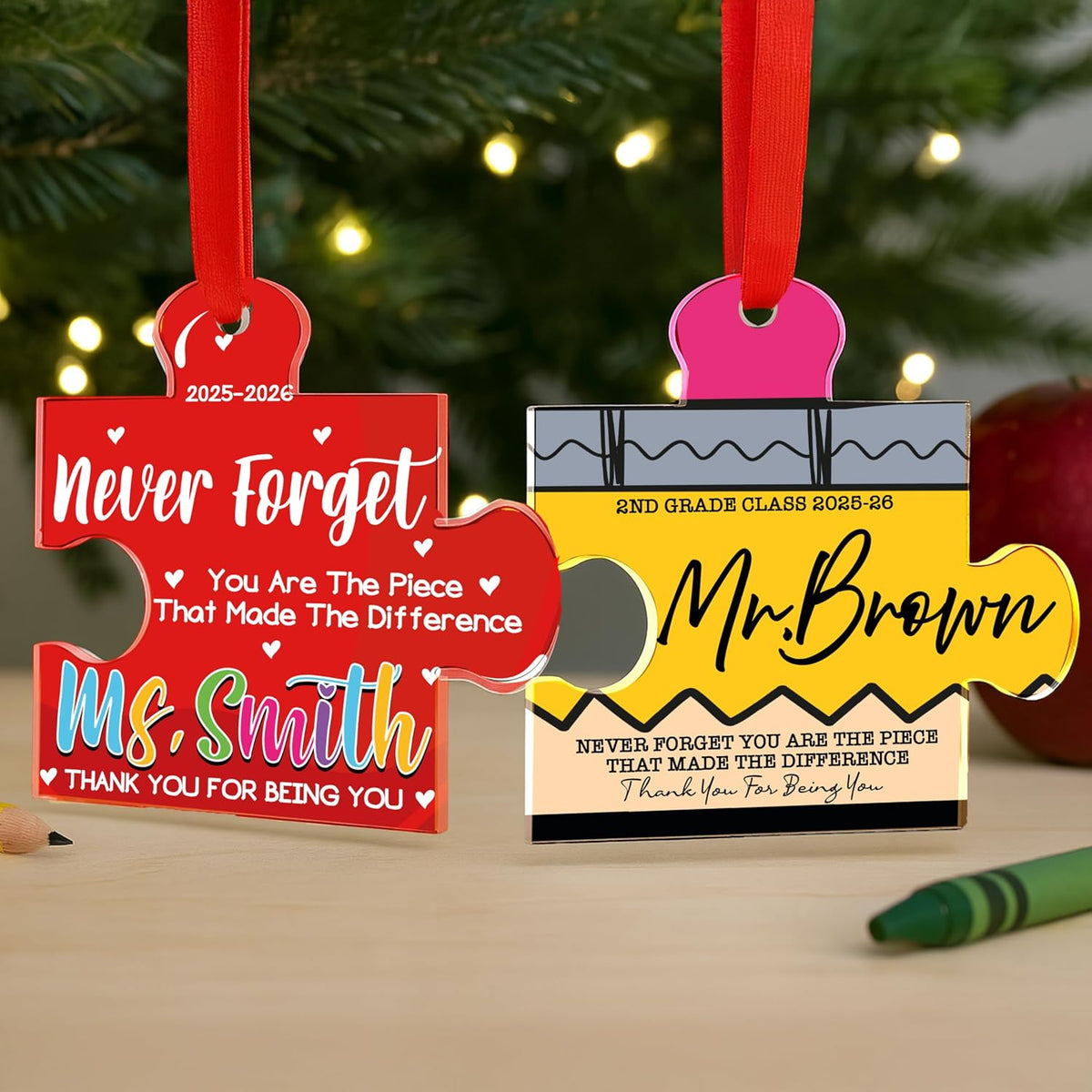 Teacher Appreciation Gift – Personalized Acrylic Puzzle Ornament “Thank You for Helping Me Grow” – Custom Teacher Keepsake for Back to School, End of Year, Teacher’s Day & Retirement