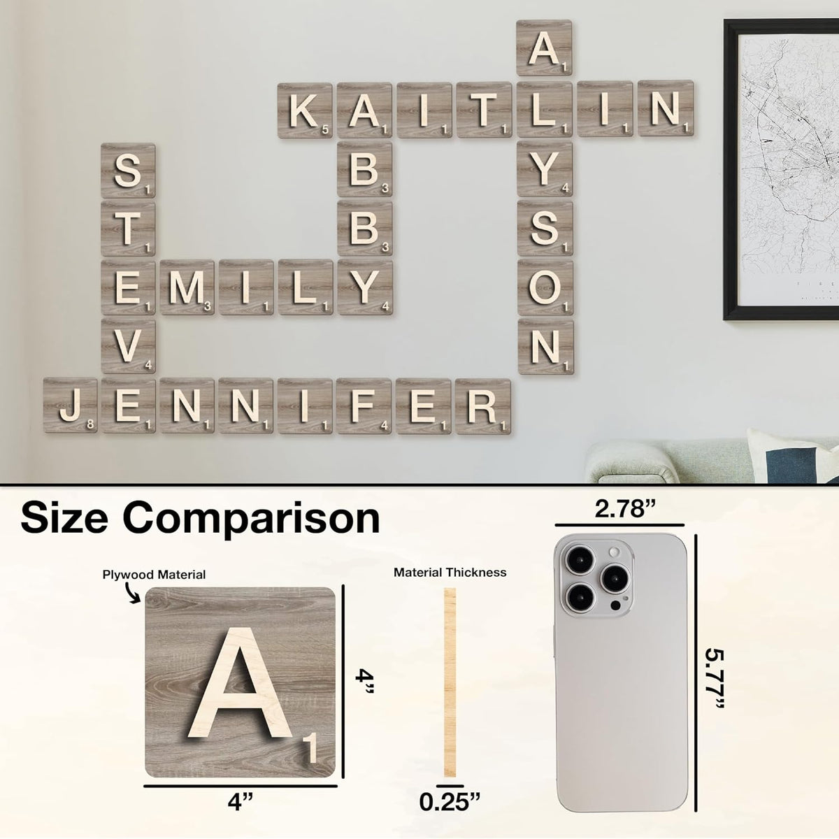 Personalized Wood Wall Tiles with Name, Custom Family Home Decor