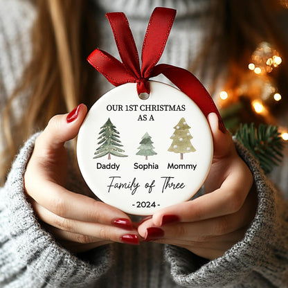 Custom 2025 Ceramic Ornaments - Personalized Monogrammed Name & Pine Tree Decorations - Holiday Keepsake with Year for Family of Three, Our First for Mommy & Daddy