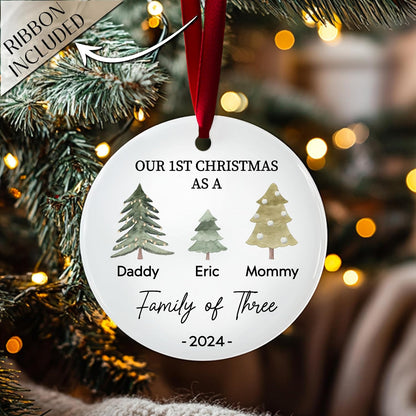 Custom 2025 Ceramic Ornaments - Personalized Monogrammed Name & Pine Tree Decorations - Holiday Keepsake with Year for Family of Three, Our First for Mommy & Daddy