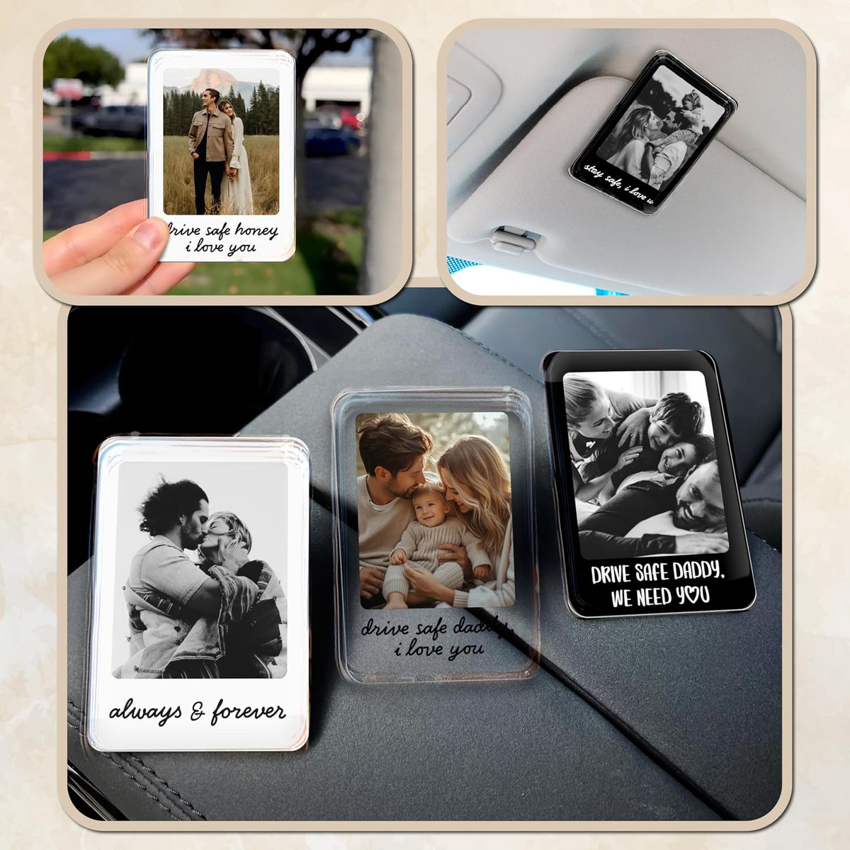 Personalized Car Visor Photo Clip – Custom Acrylic Picture Holder with Text, Gift for Dad, Mom, Husband, Wife, or Girlfriend