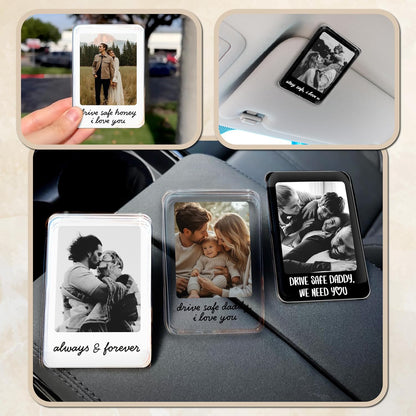 Personalized Car Visor Photo Clip – Custom Acrylic Picture Holder with Text, Gift for Dad, Mom, Husband, Wife, or Girlfriend
