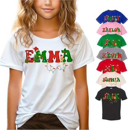 Personalized Christmas Unisex Youth T-Shirt for Boy & Girl, Customized Santa Tee, Custom Holiday Xmas Unisex Outfit Shirts White
