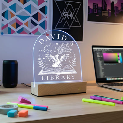 Personalized LED Acrylic Book Nook Light with Name - Custom Night Lamp for Kids Bedroom, Library or Reading Nook - 8 Color Touch Base - Bookish Gift for Bookworms, Readers, Girls & Boys