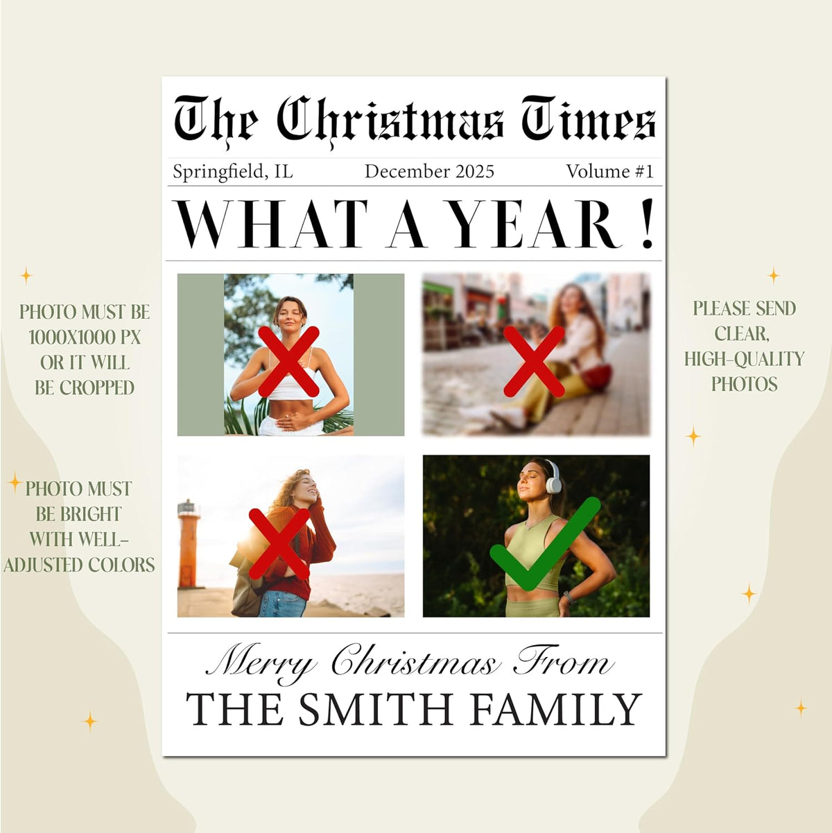 Custom Acrylic Family Sign with Photo & Name – Personalized Christmas “What A Year” Newspaper Plaque – Xmas Home Decoration – Funny Holiday Keepsake Gift for Newlywed, Friends, Couples, Parents