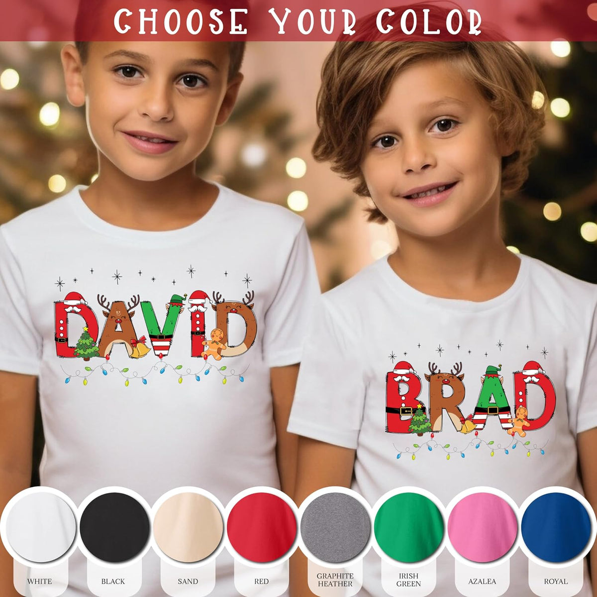 Personalized Christmas Youth T-Shirt, Custom Xmas Holiday Outfit White