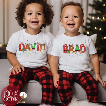 Personalized Christmas Toddler T-Shirt, Custom Xmas Holiday Outfit White