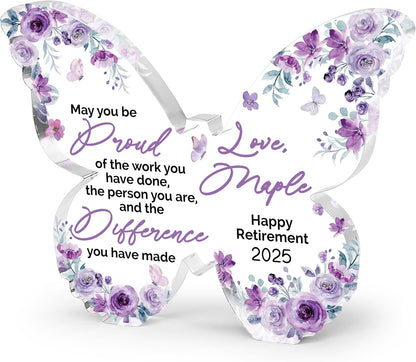 Retirement Gift for Women & Men – Personalized Butterfly Acrylic with Name – Thank You Gift for Coworkers, Teachers, Nurses & Bosses – Commemorate Years of Service & Christmas Office Decor Keepsake