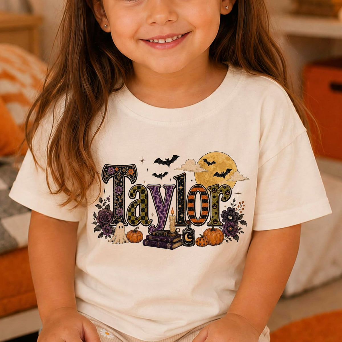 Halloween Custom Name Little Pumpkin Witch Youth Costume Shirt, Spooky Ghost Tee