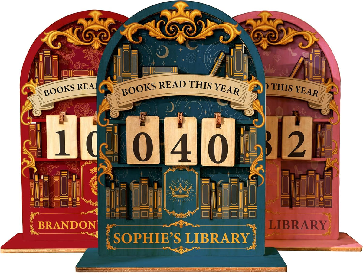 Personalized Reading Tracker Wooden Sign, Books Read This Year Counter with Changeable Number Tiles, Custom Library Decor with Name, Book Lover Gift for Readers, Teachers, Students, Reading Challenge Display