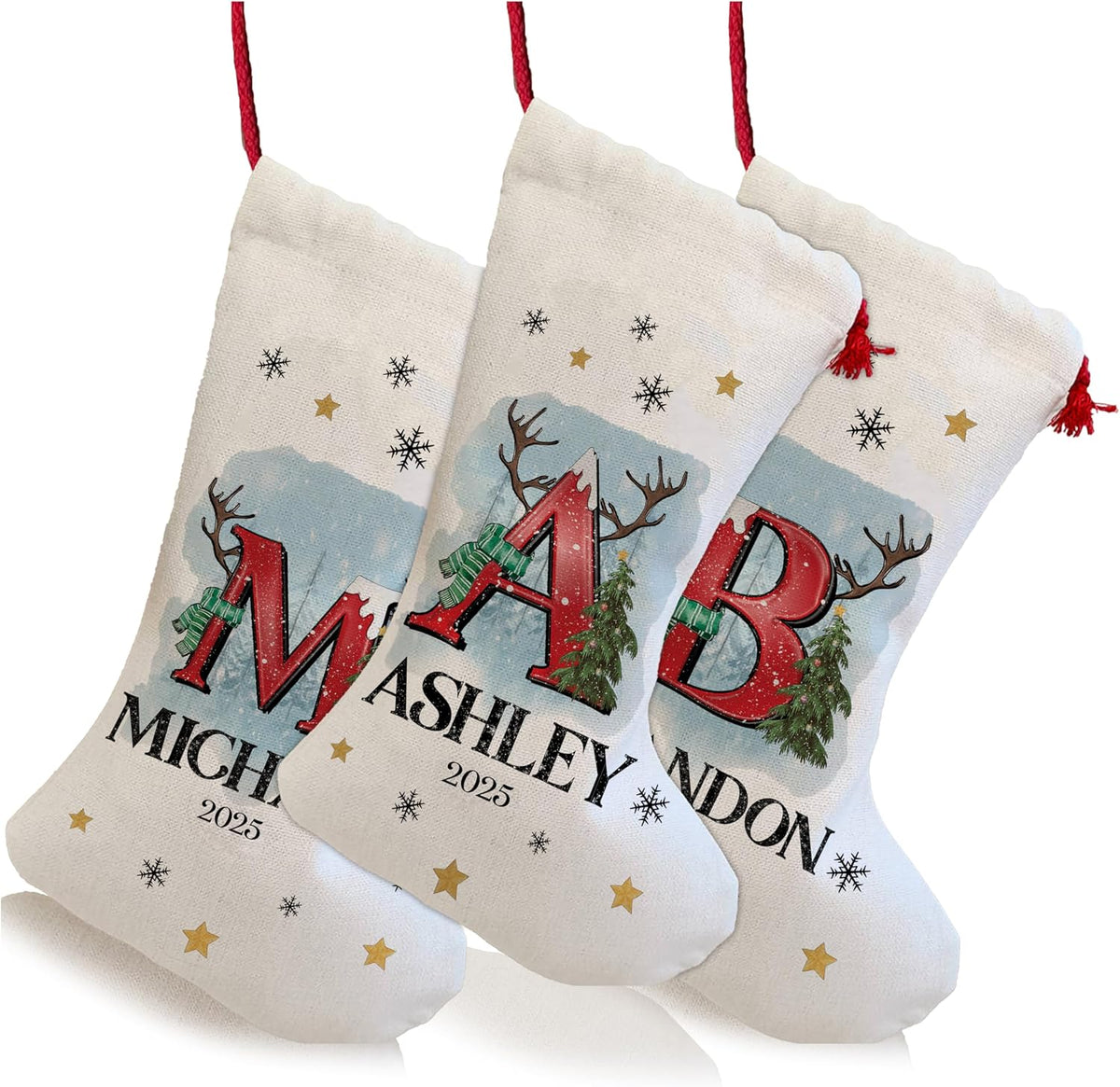 Zexpa Apparel Personalized White Christmas Stocking with Name & Initial - Custom Holiday Stockings for Unique Christmas Decoration - Delivery Gift Idea for Family, Friends, Mom, Dad & Loved Ones
