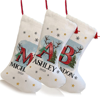 Zexpa Apparel Personalized White Christmas Stocking with Name & Initial - Custom Holiday Stockings for Unique Christmas Decoration - Delivery Gift Idea for Family, Friends, Mom, Dad & Loved Ones