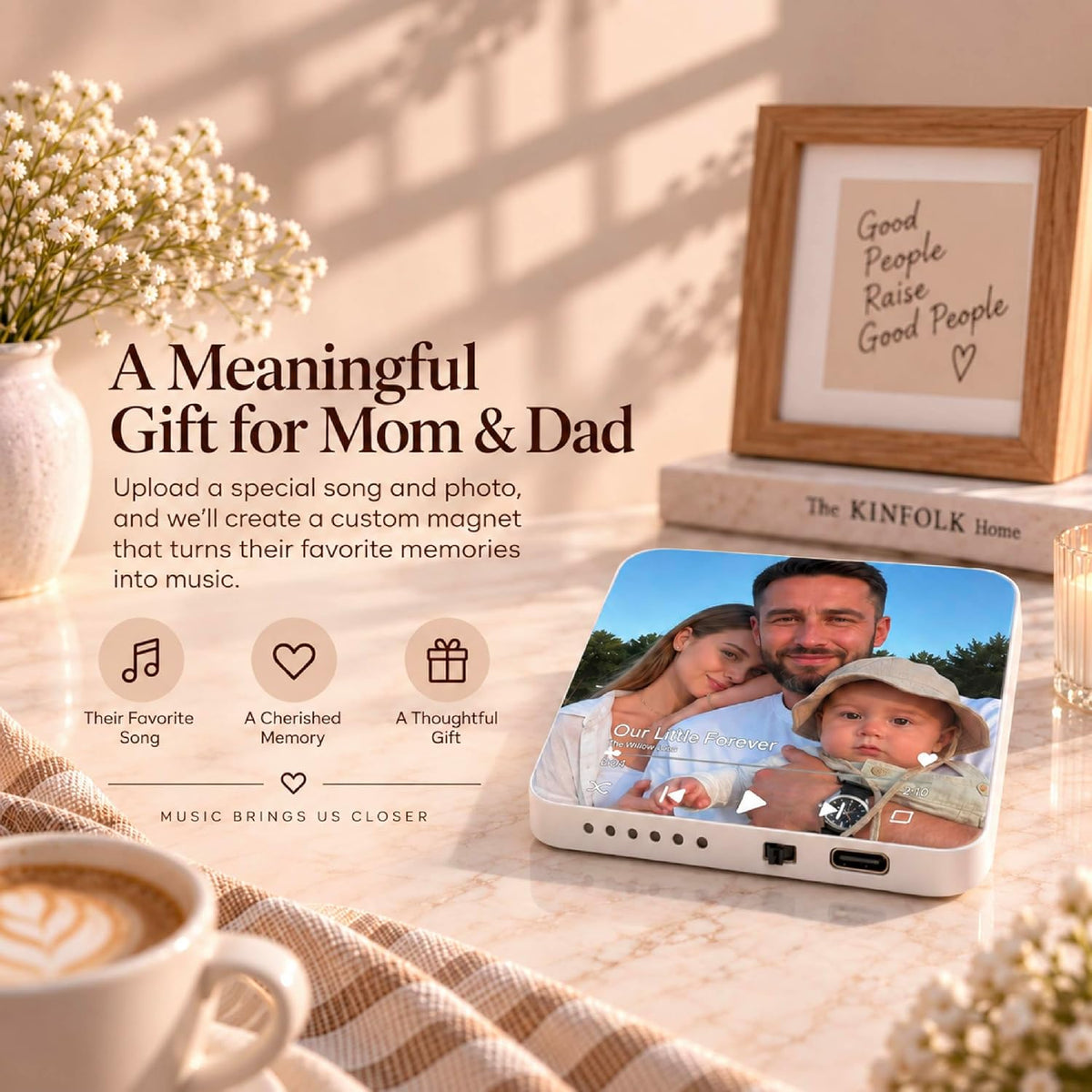 Custom Baby Heartbeat Music Fridge Magnet with Ultrasound Photo and Name