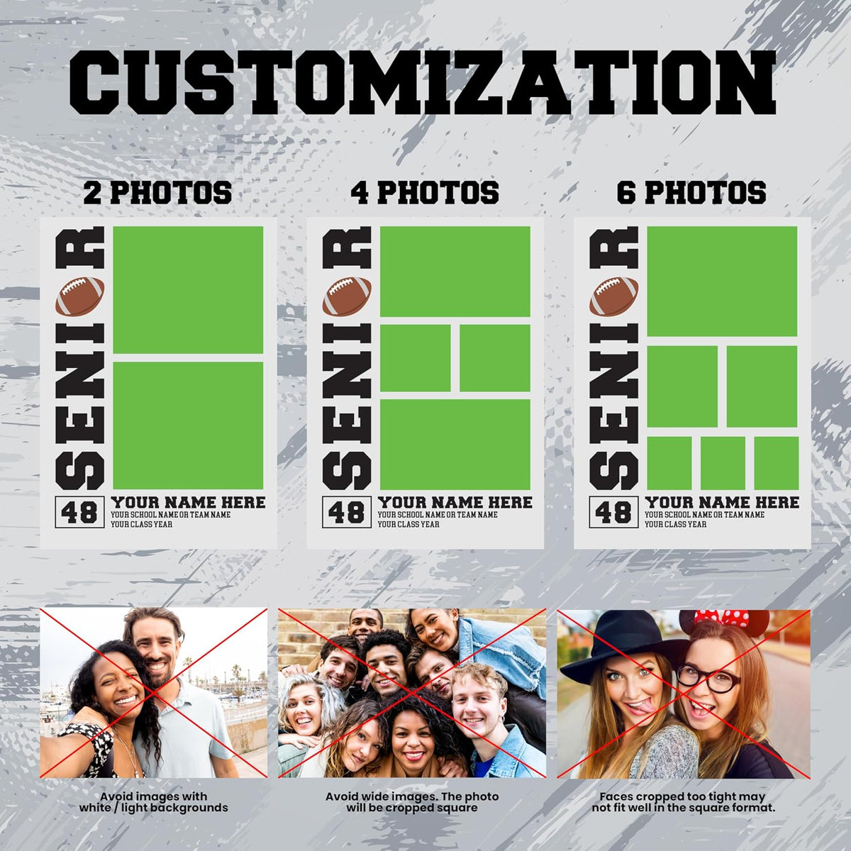 Football Senior Gift – Personalized Football Photo Collage Plaque for Player, Team, Coach, Class of Year – Custom Name Number School – Varsity Banquet, Graduation, College Signing, End-of-Season Award