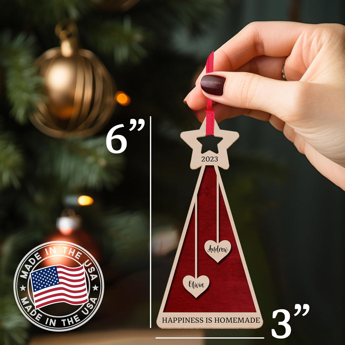 Custom 2025 Christmas Tree Star Wooden Ornament, Personalized Family Names Stocking & Gift Tag, Xmas Decor