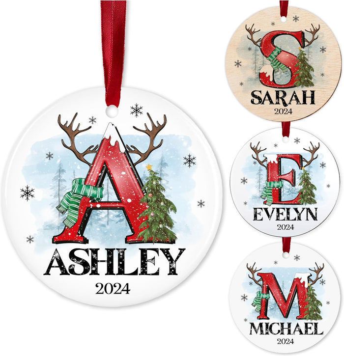 Personalized Christmas Ornaments 2026 - Custom Ceramic Initial & Name Tree Decor - Monogrammed Holiday Keepsake with Letter, Name & Year for Family & Friends