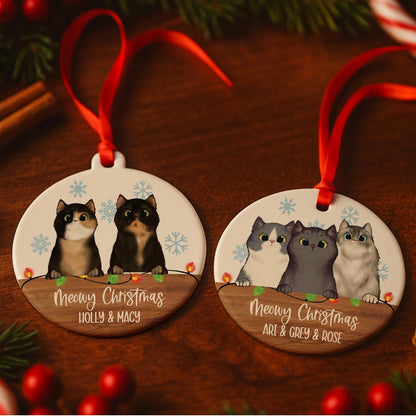 Personalized Cat Christmas Ornament with Custom Names, Meowy Christmas Ceramic or Acrylic Decoration, Cute Pet Gift for Cat Lovers, Families, or Friends, Holiday Tree Keepsake for Christmas 2025