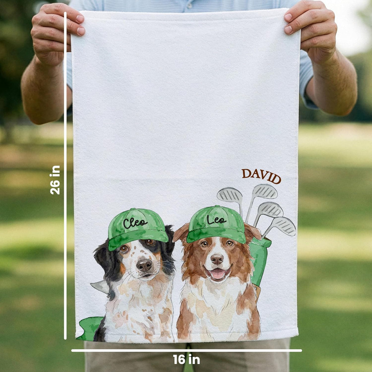 Custom Golf Towel with Photo, Personalized Pet Golf Towel for Men, Dog or Cat Portrait with Name, Funny Golf Bag Accessory Gift for Golfers, Father’s Day Birthday