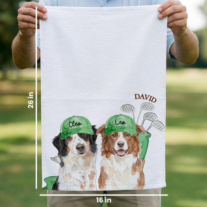 Custom Golf Towel with Photo, Personalized Pet Golf Towel for Men, Dog or Cat Portrait with Name, Funny Golf Bag Accessory Gift for Golfers, Father’s Day Birthday