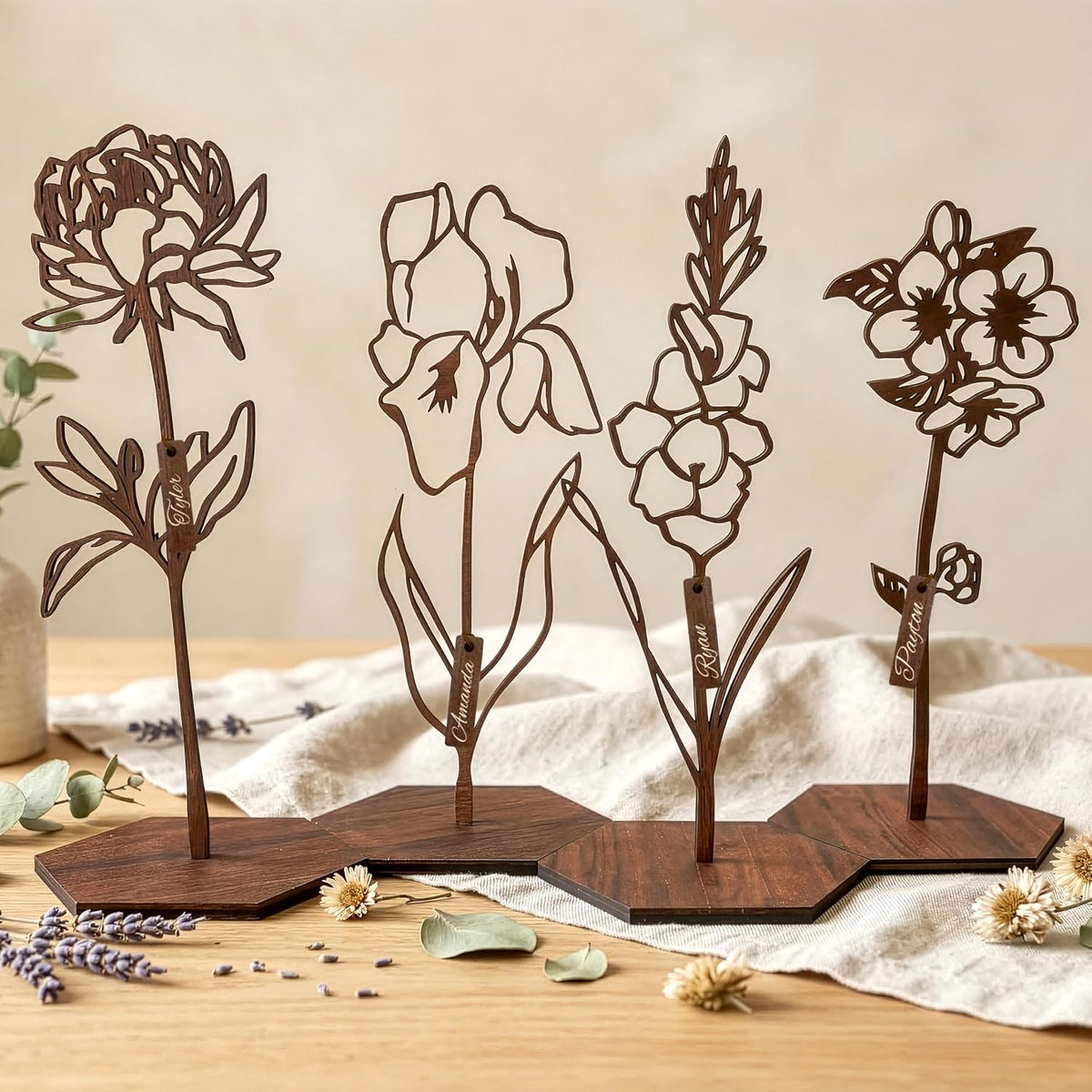 Birth Month Flower Wooden Decor, Grandma Mothers Day Gift for Mom Nana Gigi, Elegant Floral Home Decor, Birthday Christmas Gift