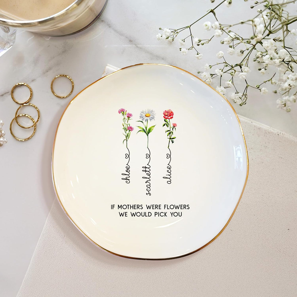 Zexpa Apparel Personalized Ring Dish Jewelry Tray Custom Name Trinket Dish for Women Engagement Bride Wedding Gift Ring Holder Dish Jewelry Organizer Gift for Wife Girlfriend Sister