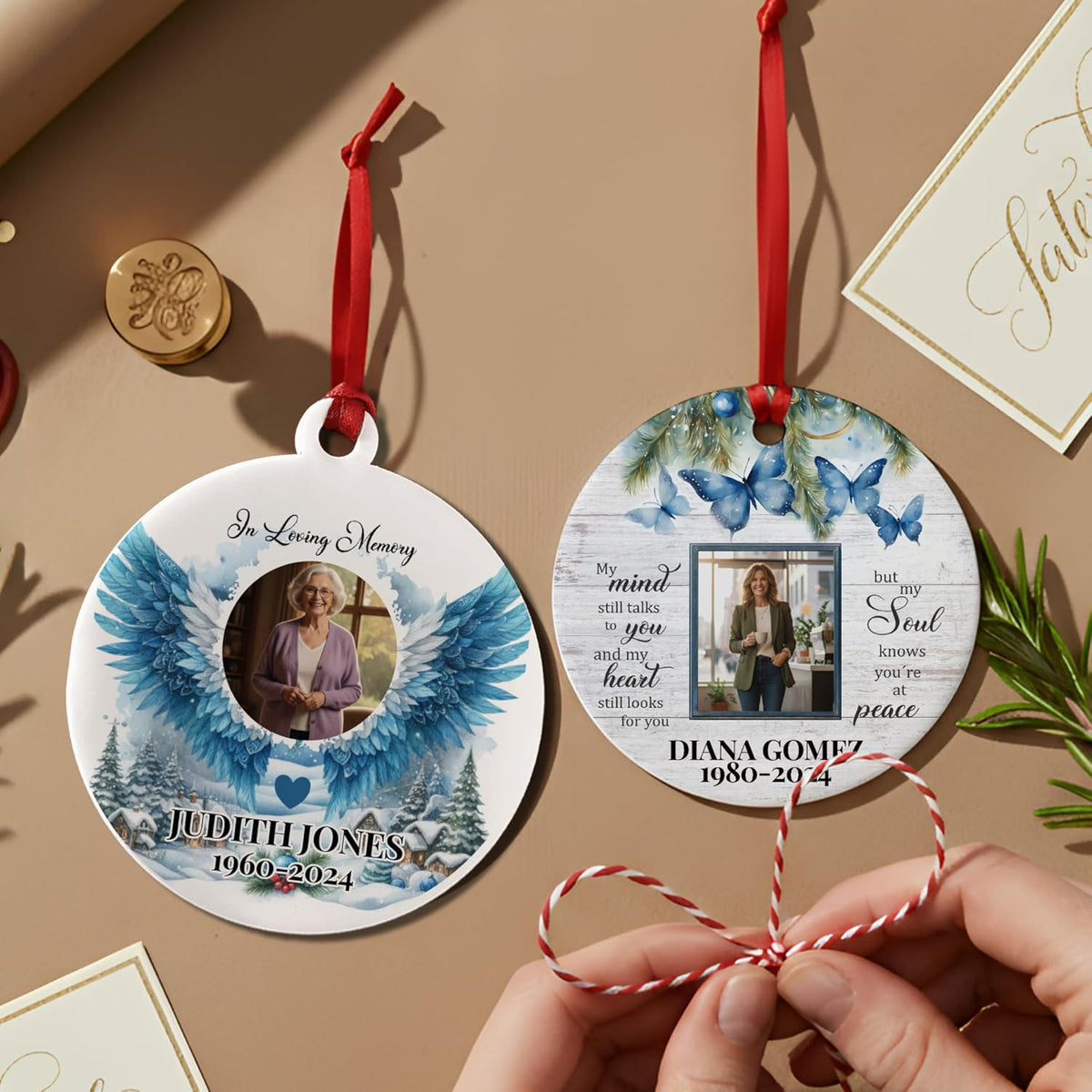 Memorial Christmas Ornament – in Loving Memory Photo Remembrance for Loss of Loved One – Personalized Round Ceramic Keepsake with Custom Picture – Sympathy Gift, Bereavement Christmas Decoration