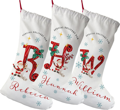 Christmas Name & Initial – Custom Ornament, Stocking & Santa Sack Options – Personalized Holiday Decor & Gift Bags