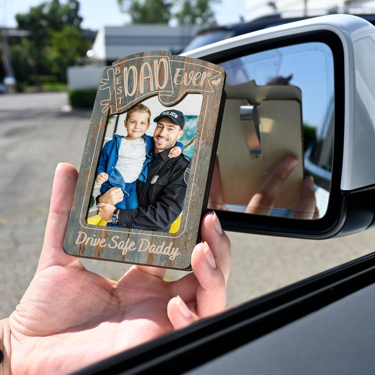 Personalized Car Visor Photo Frame Gift for Dad Grandpa Papa – Best Ever Drive Safe Daddy Clip – Custom Picture Holder for Rearview Sun Visor or Fridge Magnet – Father's Day or Birthday Gift