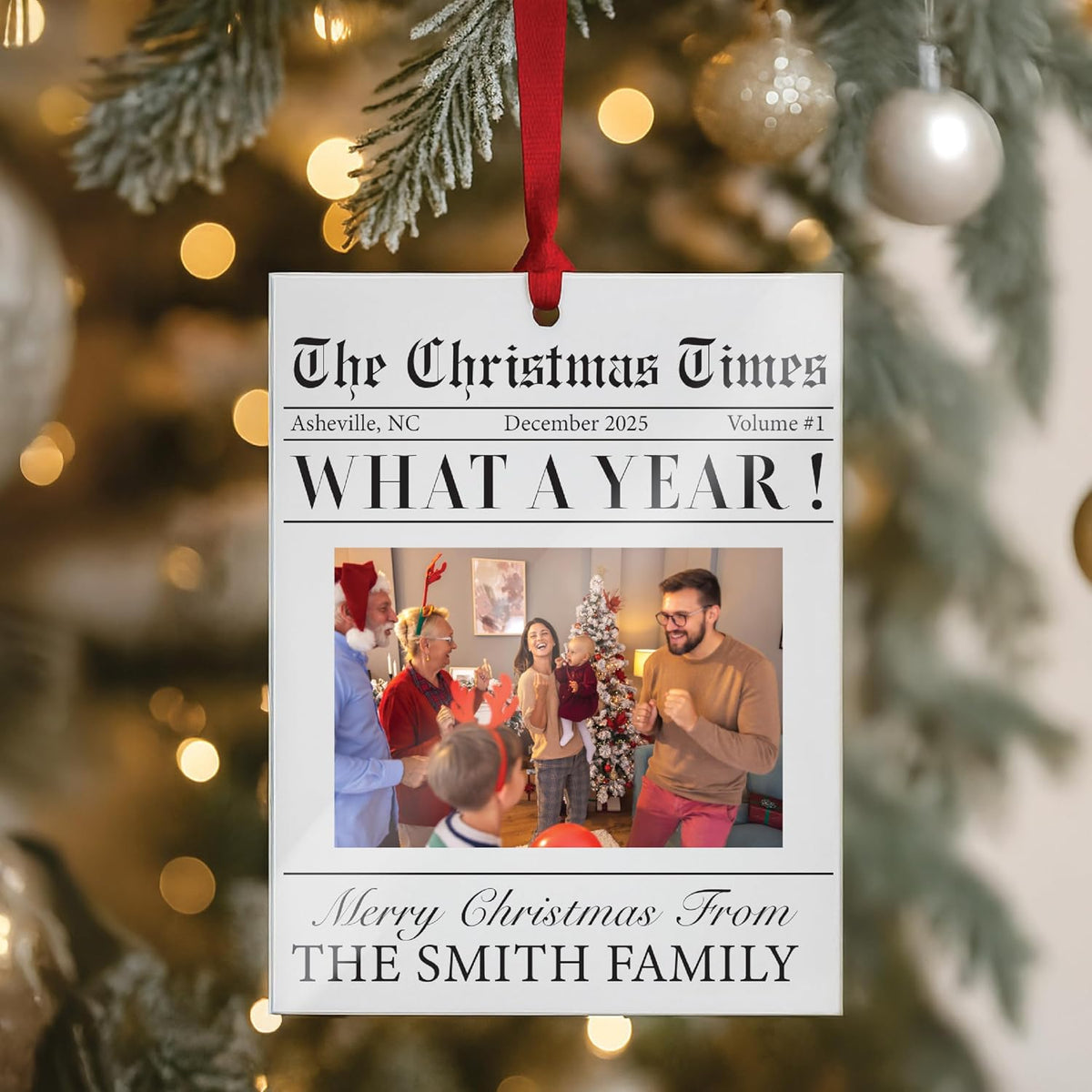 Personalized Christmas Newspaper Ornament with Photo, Custom Funny Keepsake