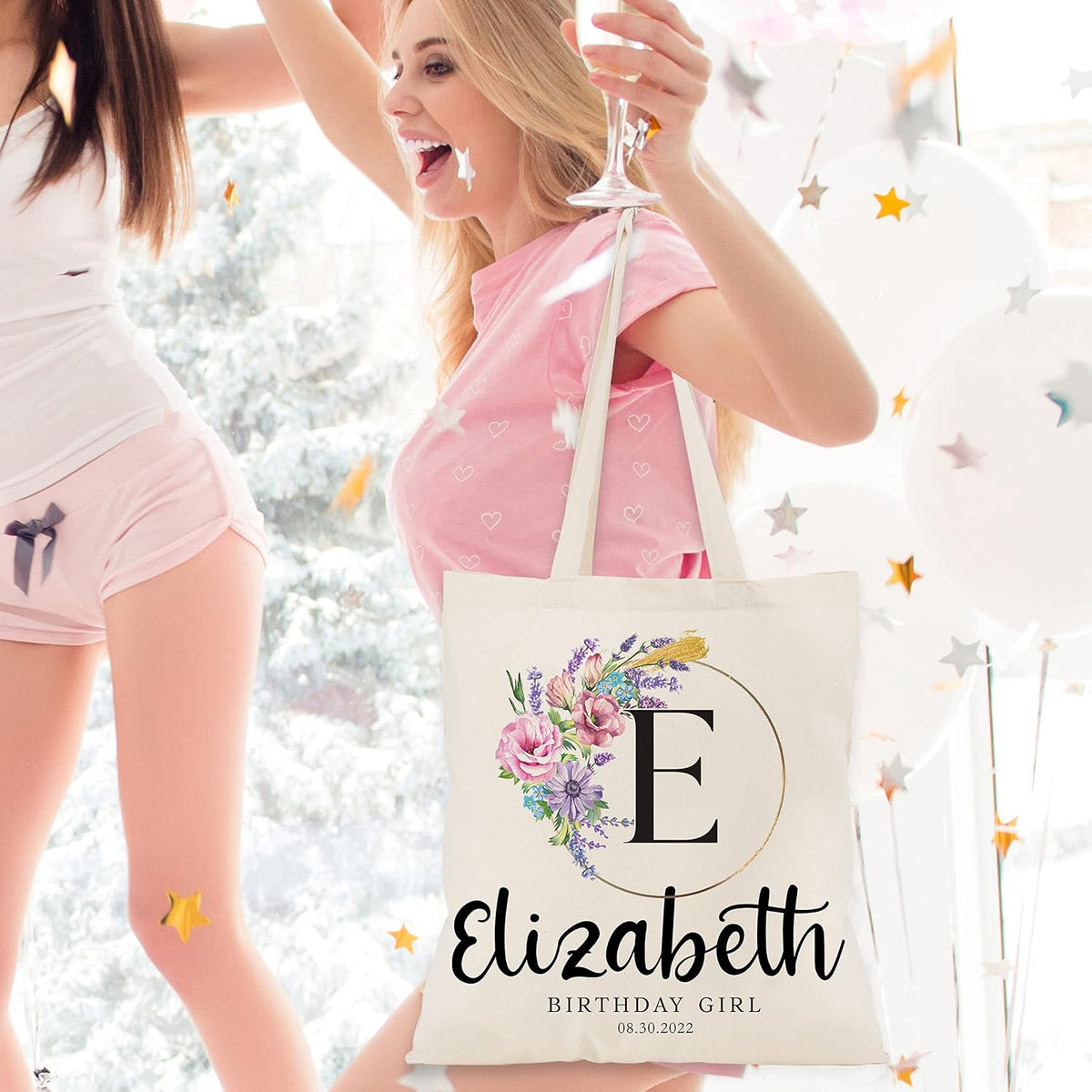 Zexpa Apparel Personalized Floral Initial Tote Bags for Women – Custom Name Monogram Gift for Mom, Grandma, or Wife – Bridesmaid Wedding Shoulder Bag – Reusable Mother’s Day Gift Idea