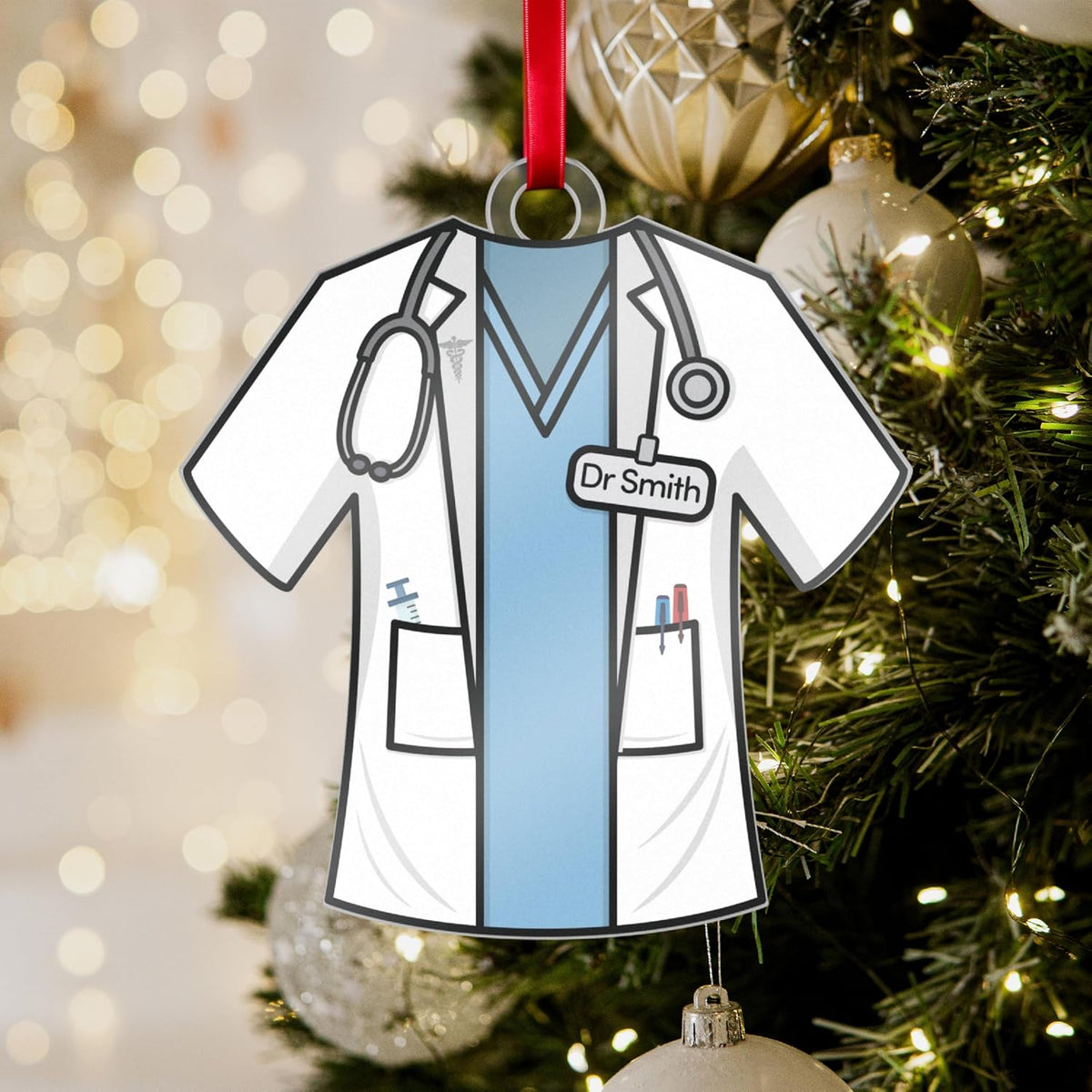 Personalized Uniform Christmas Ornaments for Nurse Doctor Vet Police Firefighter – Custom Acrylic Name Tag Occupation-Themed Xmas Tree Decorations for Family