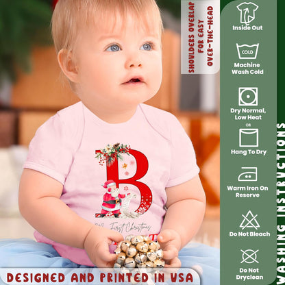 UNIQUE CUSTOM GIFTS Personalized Christmas Initial Santa Baby Onesie, Customized My Firsy Xmas Monogrammed Babys Bodysuit with Name