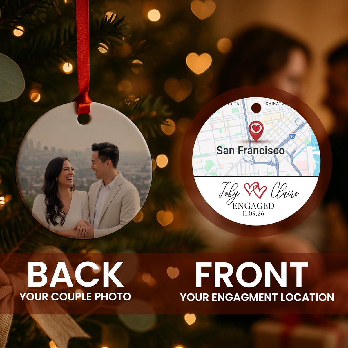 Personalized Map Ornament – Where It All Began Location Ornament with Couple Names & Date and Photo on Back – Custom Engagement, Where We Met, First Christmas & Anniversary Keepsake Gift for Couples