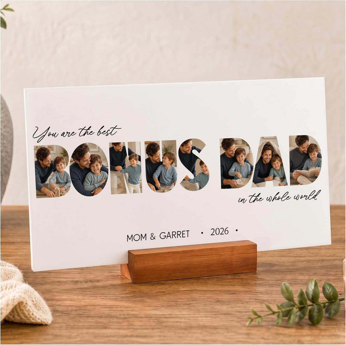 Personalized Father’s Day Present for Dad, Custom Photo Acrylic Plaque with LED Night Light Dad Picture Frame Gift