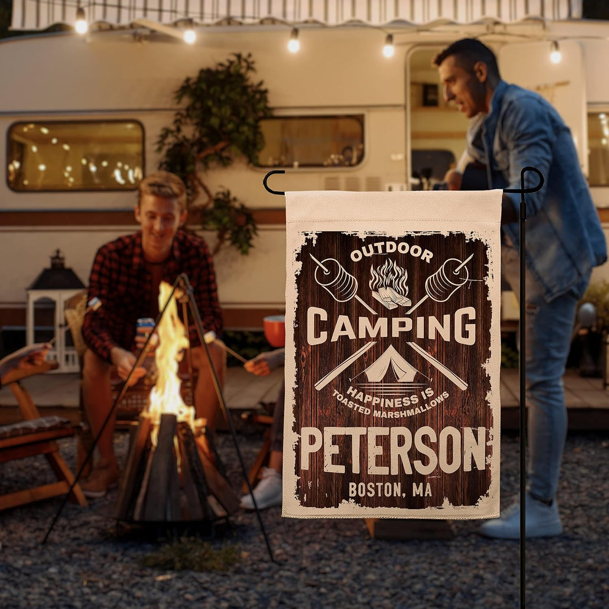 Personalized Camping Garden Flag with Family Name, Custom Double Sided Flag