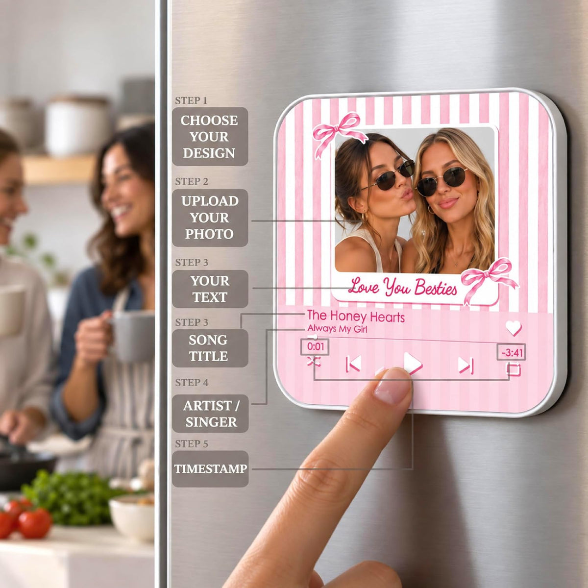 Custom Baby Heartbeat Music Fridge Magnet with Ultrasound Photo and Name