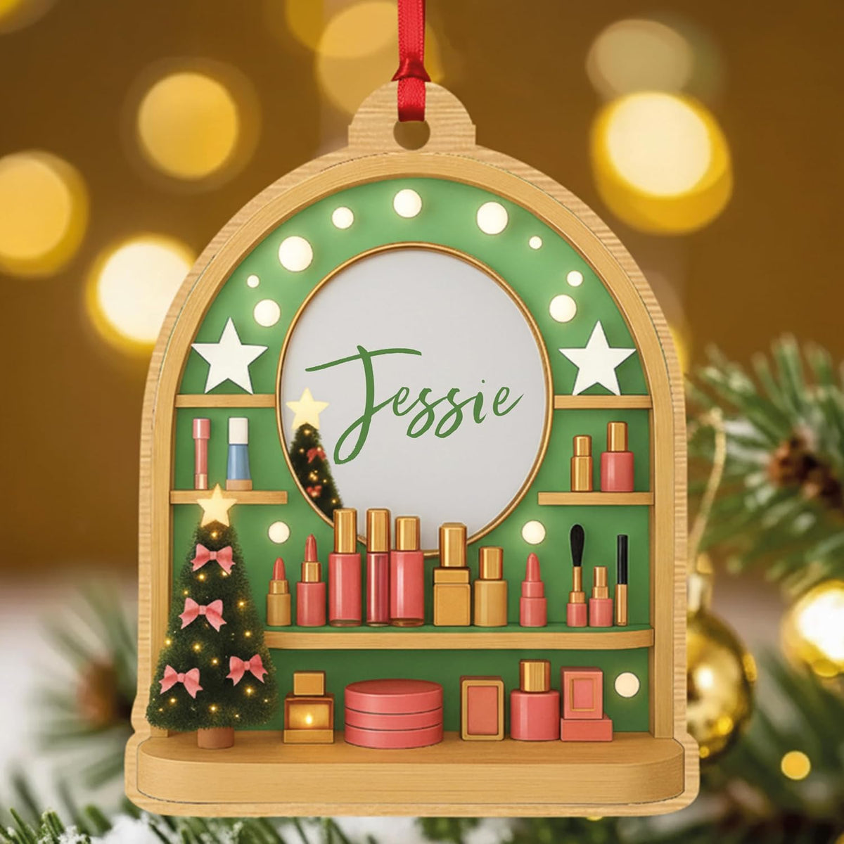 Personalized Makeup Vanity Christmas Ornament with Name, Custom Beauty Gift