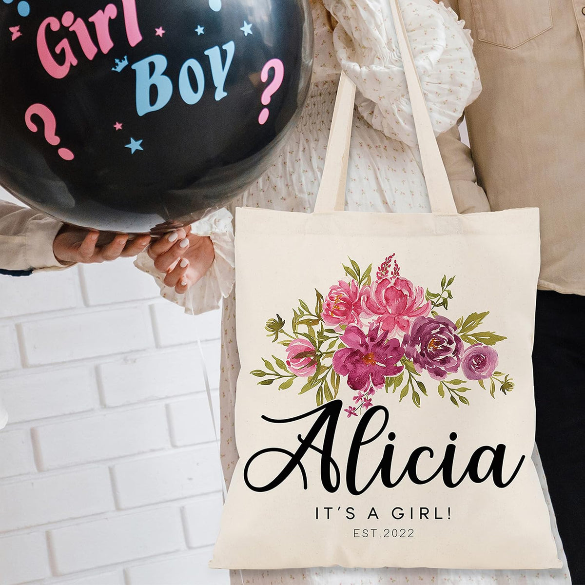 Zexpa Apparel Personalized Floral Initial Tote Bags for Women – Custom Name Monogram Gift for Mom, Grandma, or Wife – Bridesmaid Wedding Shoulder Bag – Reusable Mother’s Day Gift Idea
