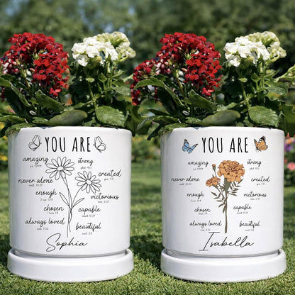 Zexpa Apparel Personalized Flower Pot for Grandma, Mom or Nana, Custom Birth Month Flower Planter with Names, Unique, Mother’s Day, Birthday or Holiday Present, Ceramic Pot