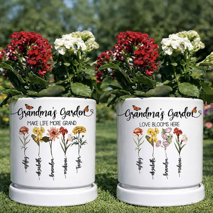 Zexpa Apparel Personalized Flower Pot for Grandma, Mom or Nana, Custom Birth Month Flower Planter with Names, Unique, Mother’s Day, Birthday or Holiday Present, Ceramic Pot