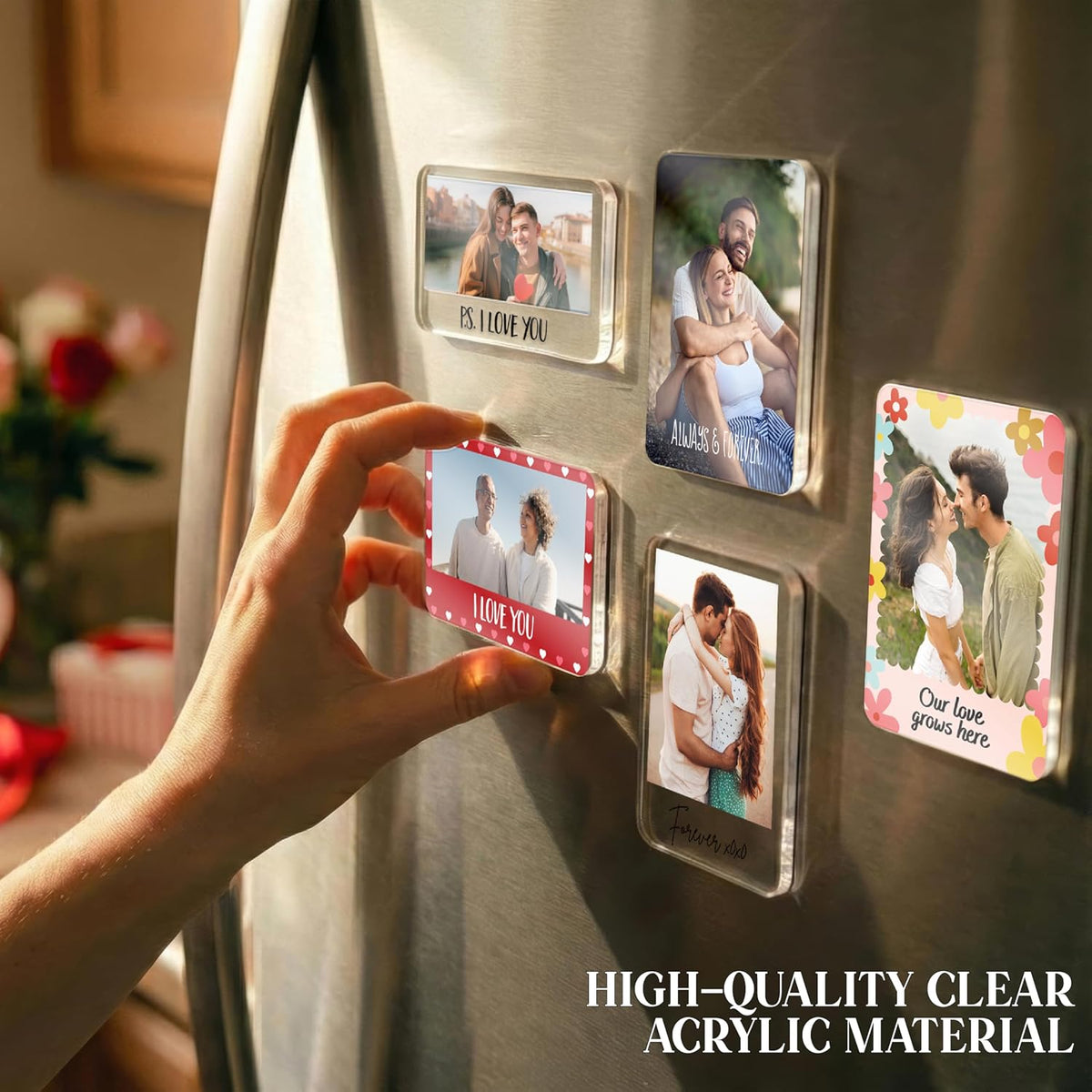 Personalized Valentine's Day Photo Magnet Gift - Custom Acrylic Refrigerator Magnet with Couple Picture & Message - Romantic Keepsake for Him or Her - Love You Forever Memory Display