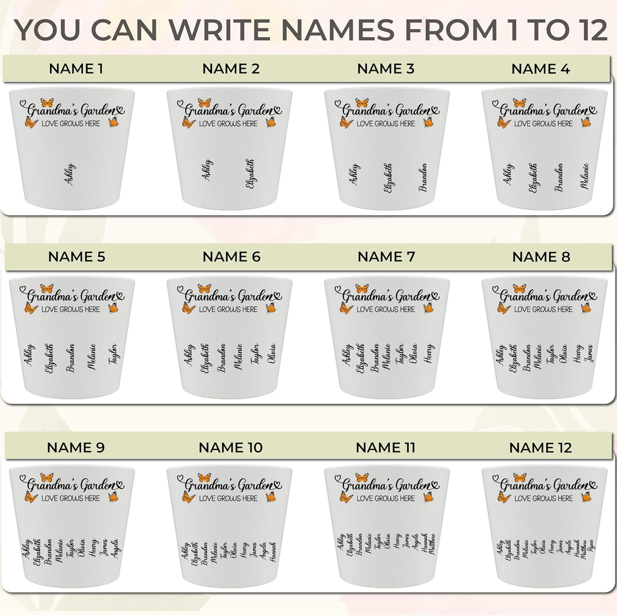 Gift for Grandma – Personalized Flower Pot with Grandkids’ Names – Custom Ceramic Planter for Nana, Mom or Grandma’s Garden – Holiday Christmas Home Décor Keepsake for Mantel, Mother’s Day